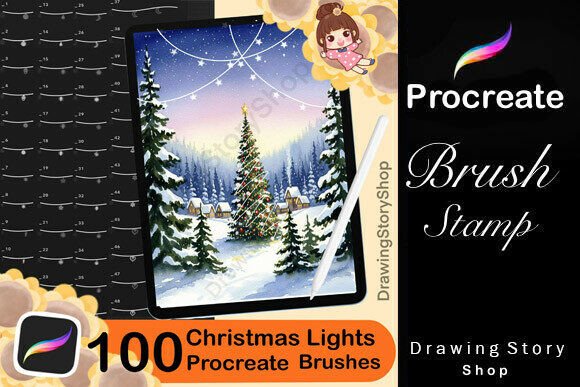 100 Christmas Lights Procreate Brushes for Holiday Digital Art