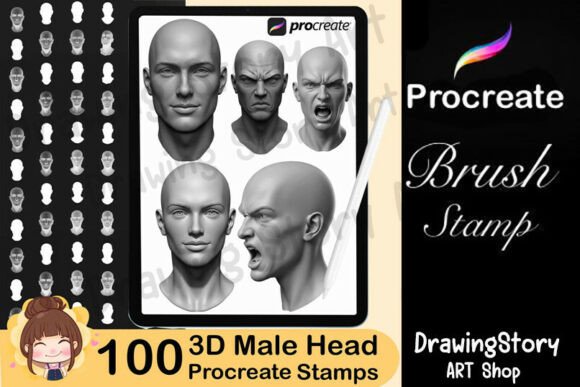 100 Procreate 3D Heads Stamp Brushes