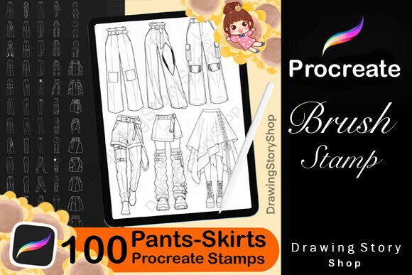 100 Procreate Women Pants Stamp Brushes