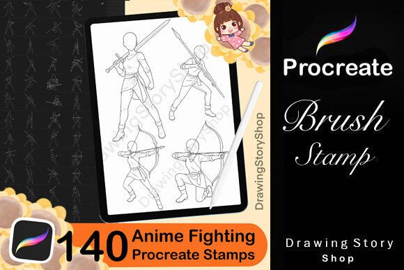 140 Procreate Fighting Stamp Brushes for Anime and Fantasy Art