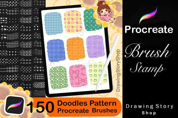 150 Doodles Procreate Stamp Brushes for Digital Art Creation