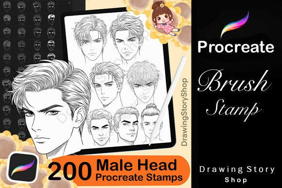 200 Procreate Male Head Stamp Brushes for Creative Digital Art