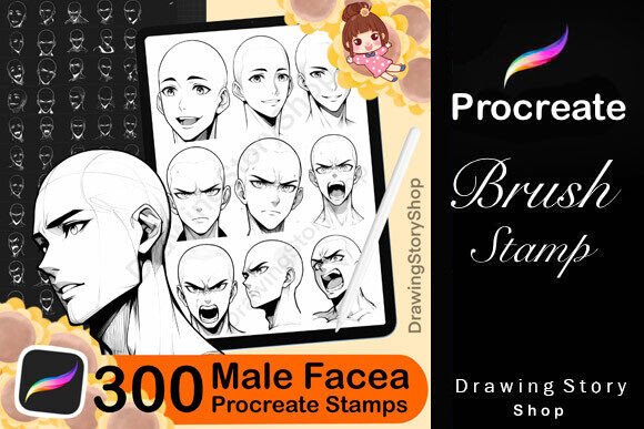 300 Procreate Male Faces Brushes for Dynamic Digital Art