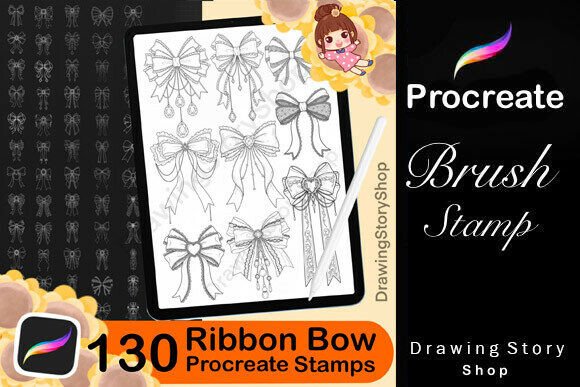 Ribbon Bow Outline Stamps for Procreate