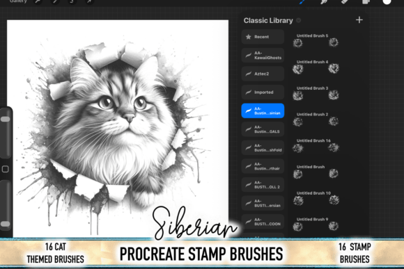 Siberian Cat Procreate Stamp Brushes