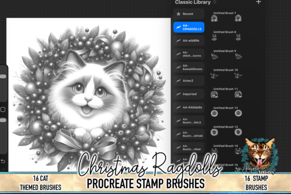 Unleash Festive Creativity with the Christmas Ragdoll Cat Procreate Brush Set